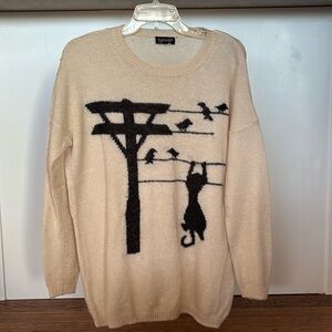 Cat on a wire with birds Topshop sweater